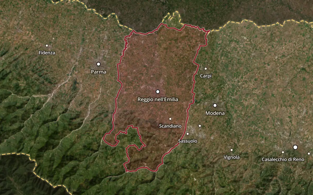 Map of the Reggiano DOC production zone on satellite imagery