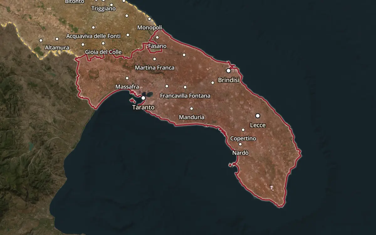 Map of the Salento IGT production zone on satellite imagery