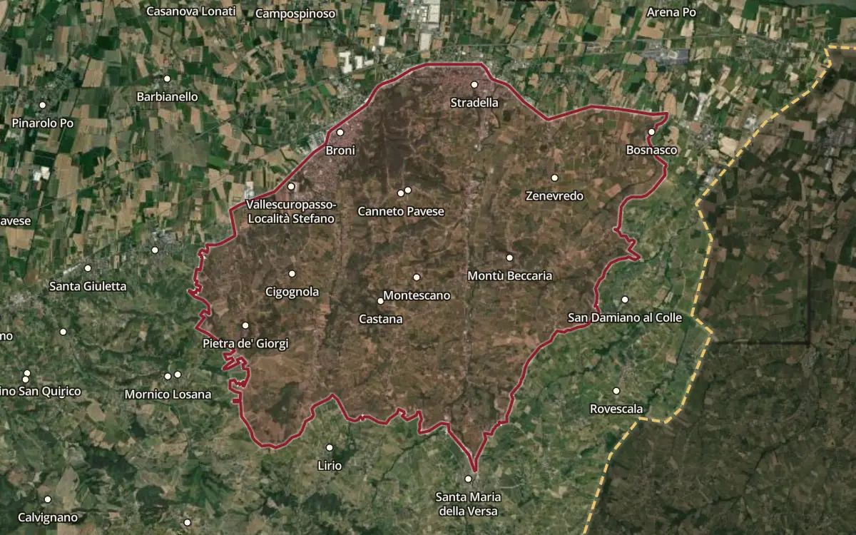 Map of the Sangue di Giuda DOC production zone on satellite imagery