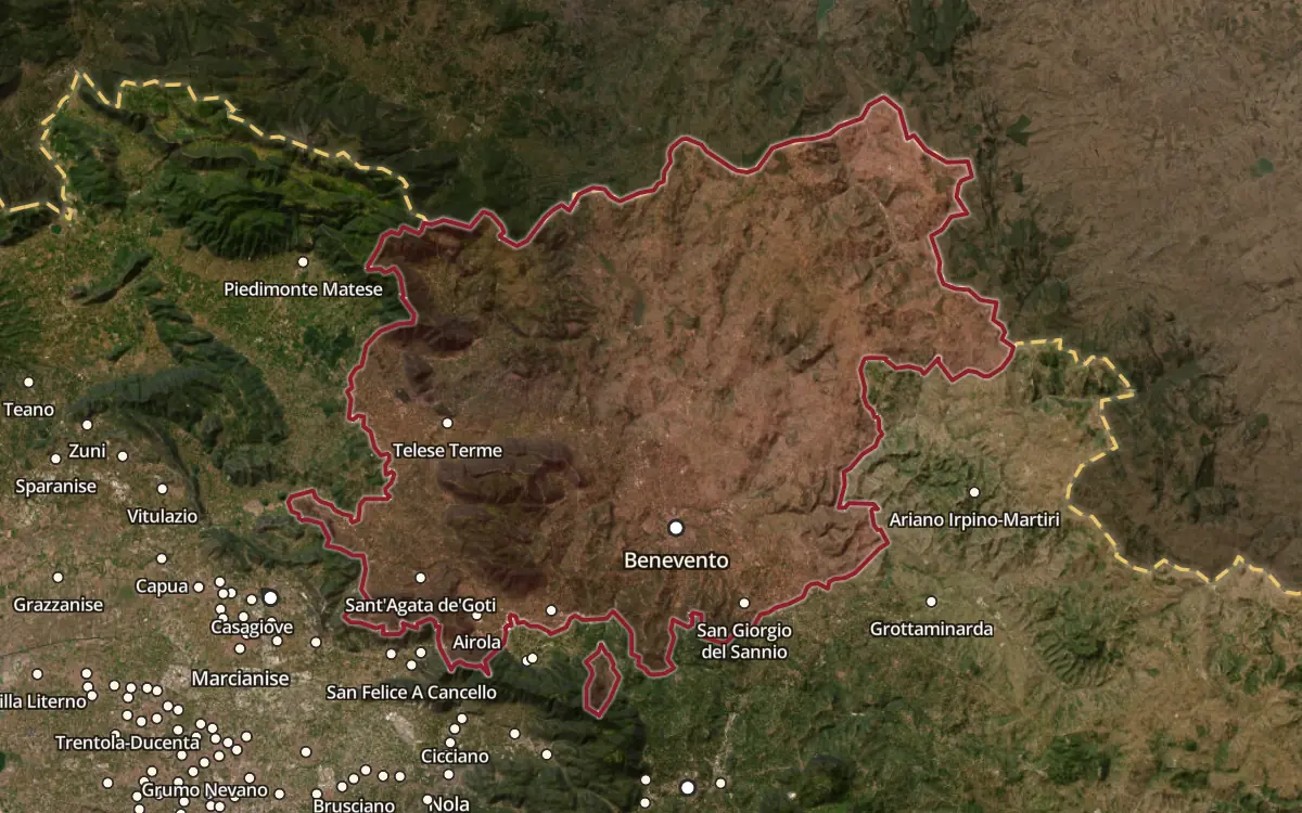 Map of the Sannio DOC production zone on satellite imagery