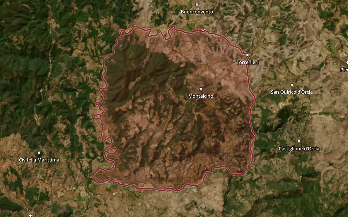 Map of the Sant'Antimo DOC production zone on satellite imagery