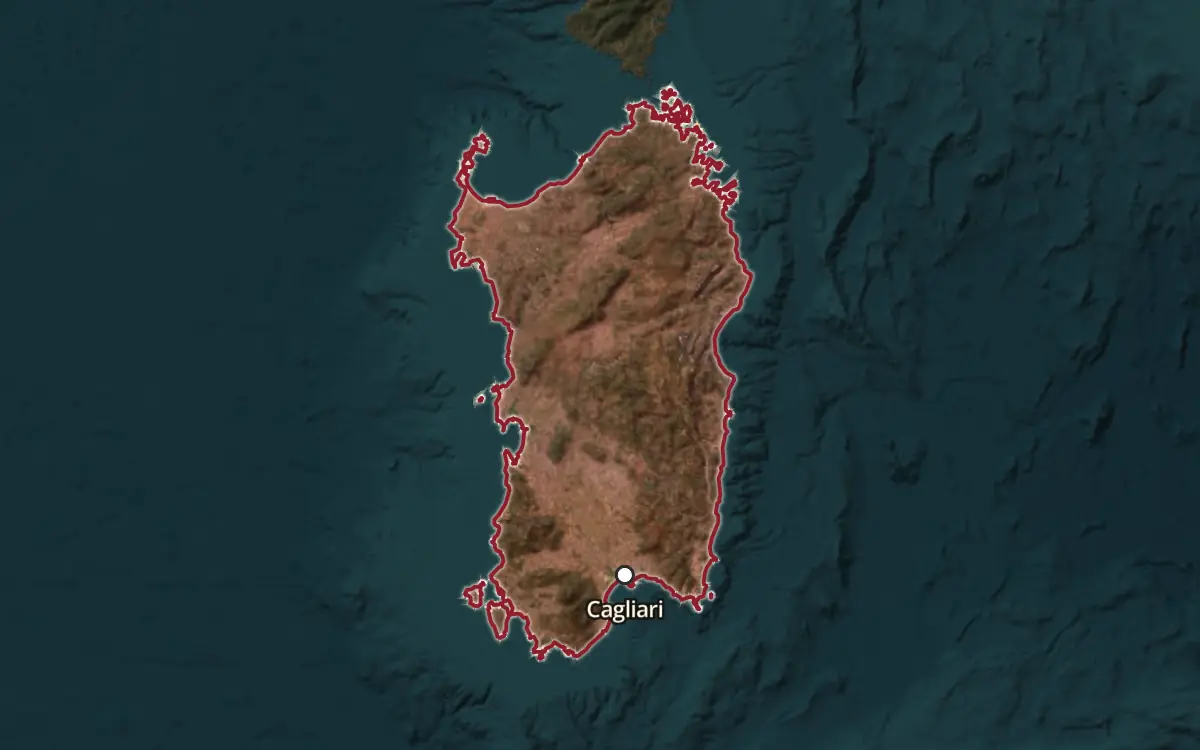 Map of the Sardegna Semidano DOC production zone on satellite imagery