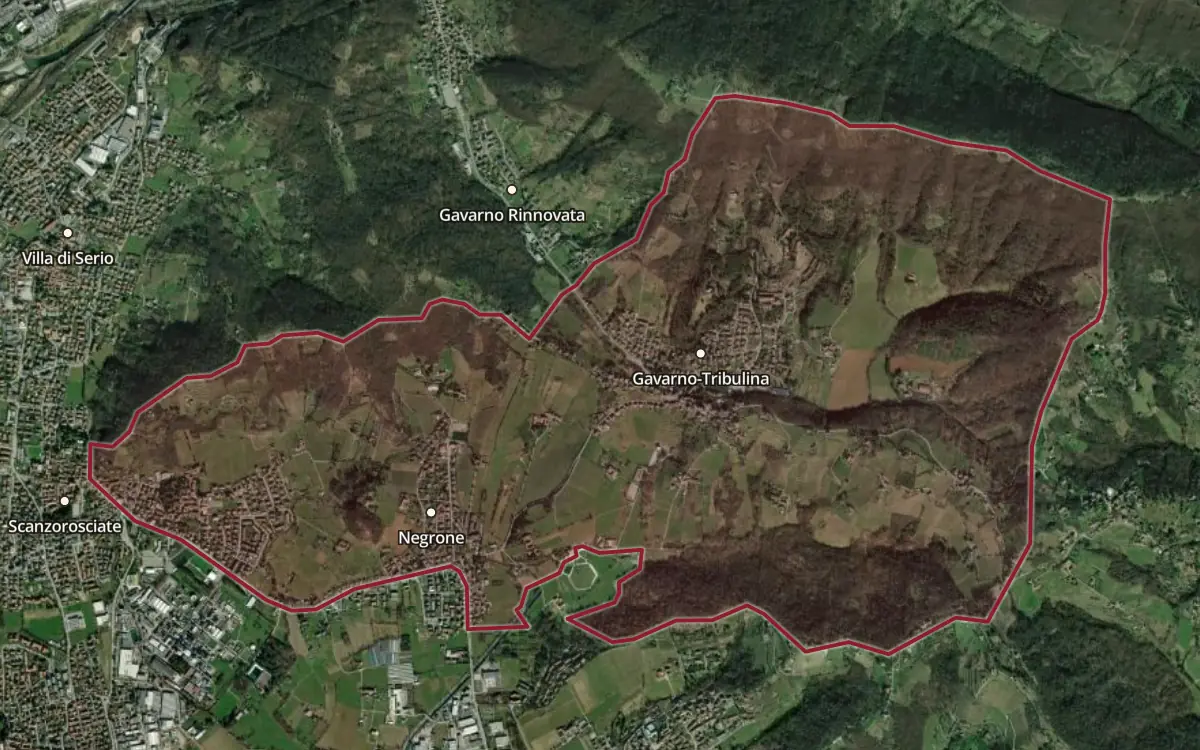 Map of the Scanzo / Moscato di Scanzo DOCG production zone on satellite imagery