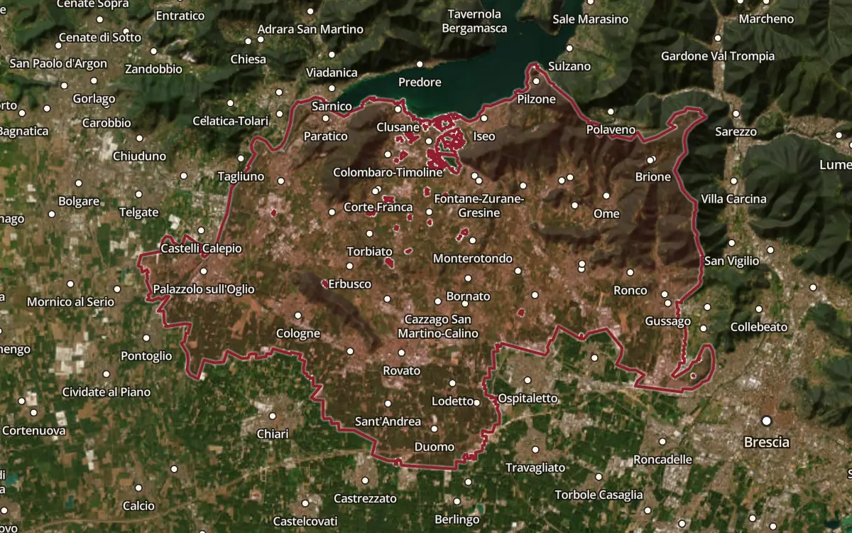 Map of the Sebino IGT production zone on satellite imagery