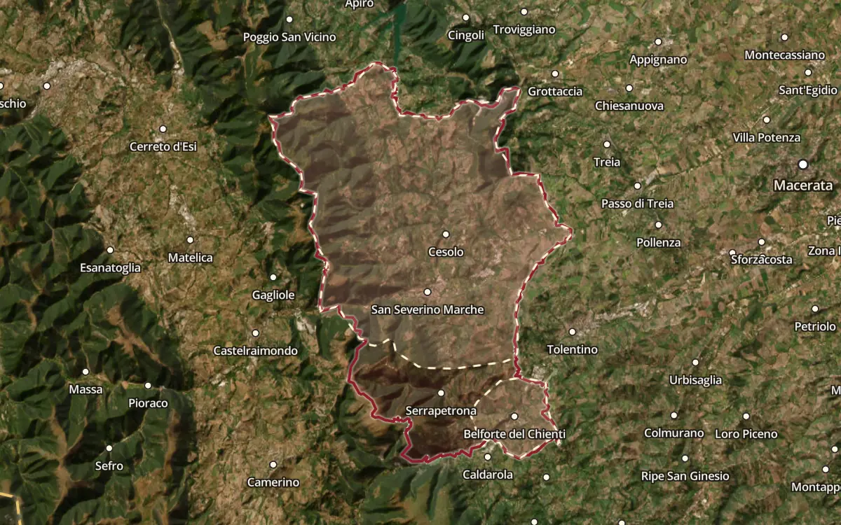 Map of the Serrapetrona DOC production zone on satellite imagery