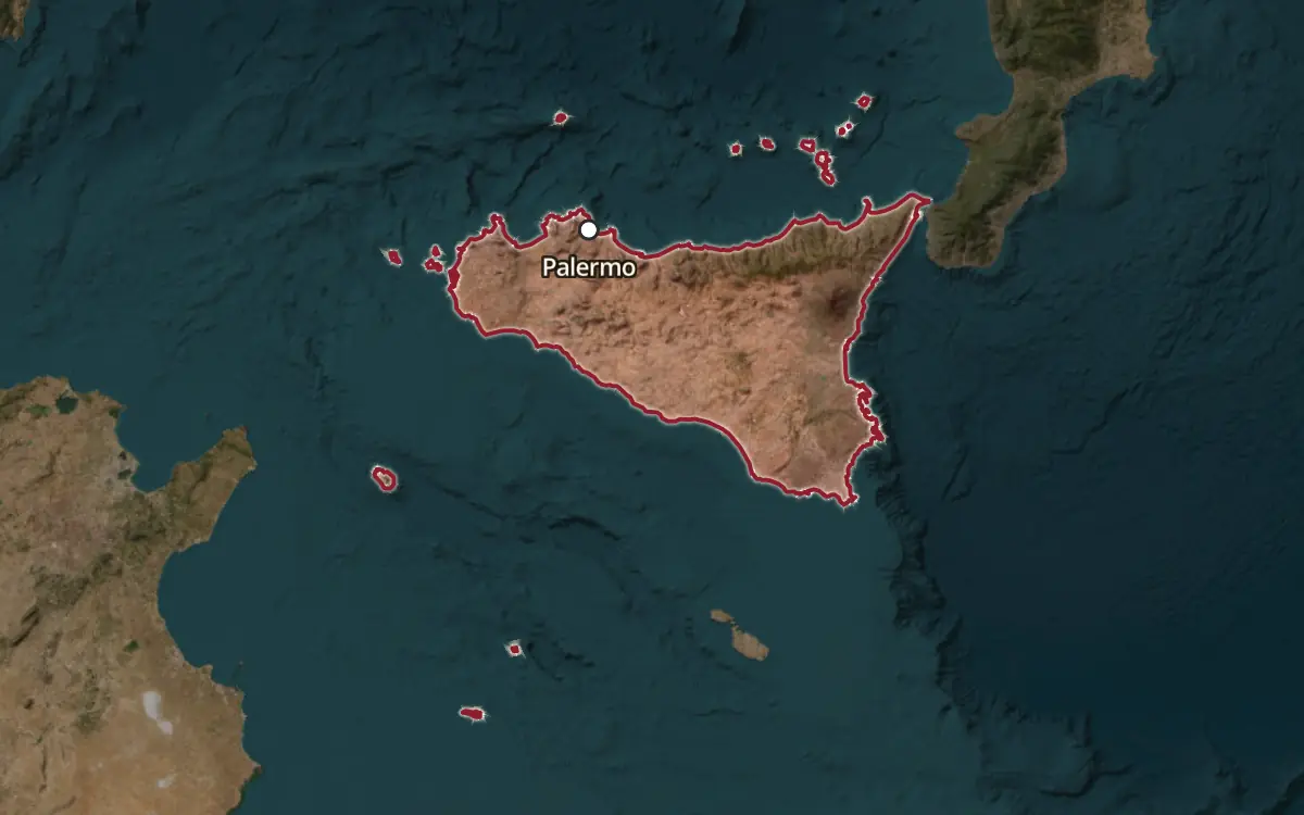 Map of the Sicilia DOC production zone on satellite imagery