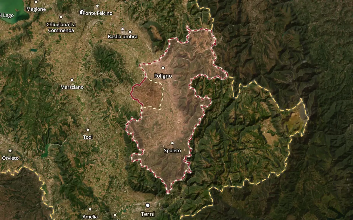 Map of the Spoleto DOC production zone on satellite imagery