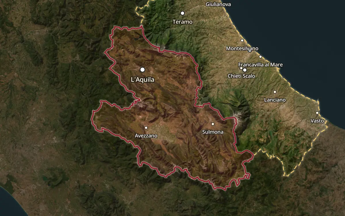 Map of the Terre Aquilane IGT production zone on satellite imagery