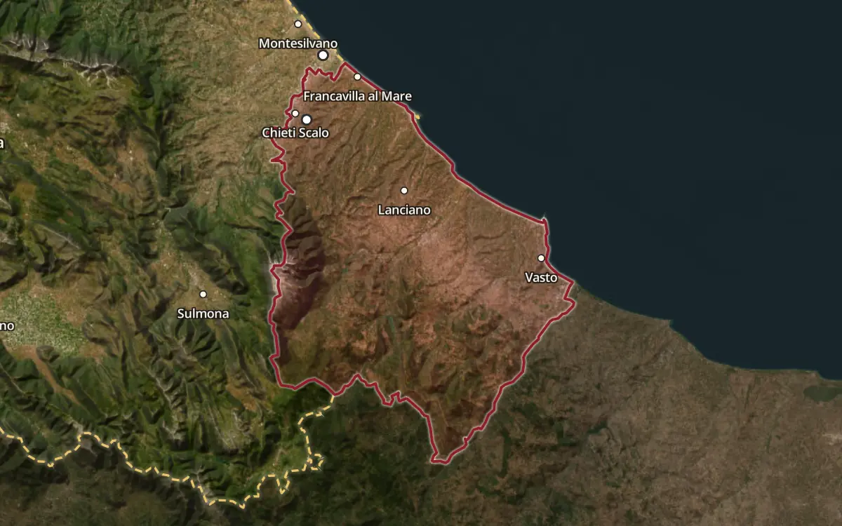Map of the Terre di Chieti IGT production zone on satellite imagery