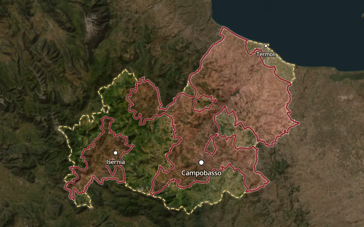 Map of the Tintilia del Molise DOC production zone on satellite imagery