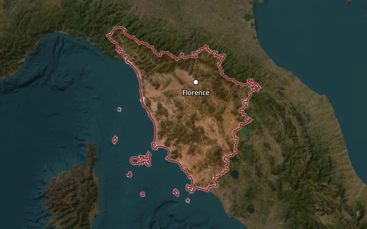 Map of the Toscana IGT production zone on satellite imagery