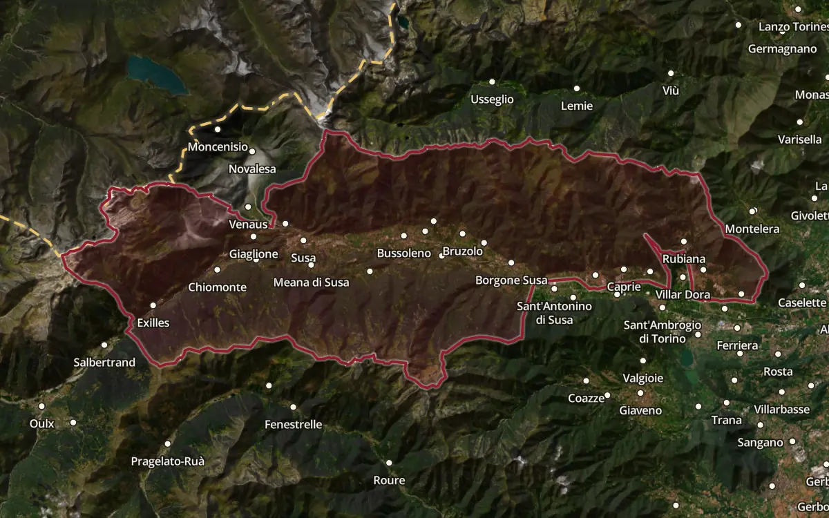 Map of the Valsusa DOC production zone on satellite imagery
