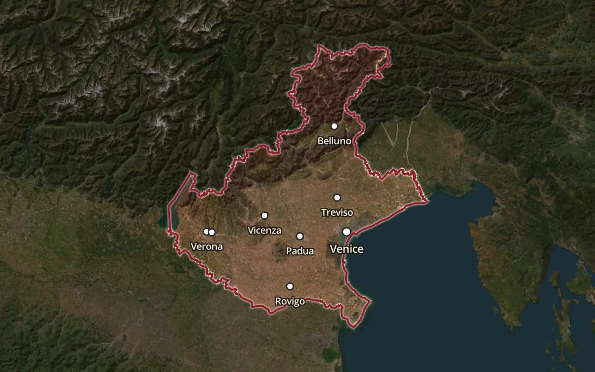Map of the Veneto IGT production zone on satellite imagery