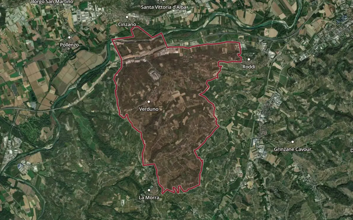 Map of the Verduno DOC production zone on satellite imagery