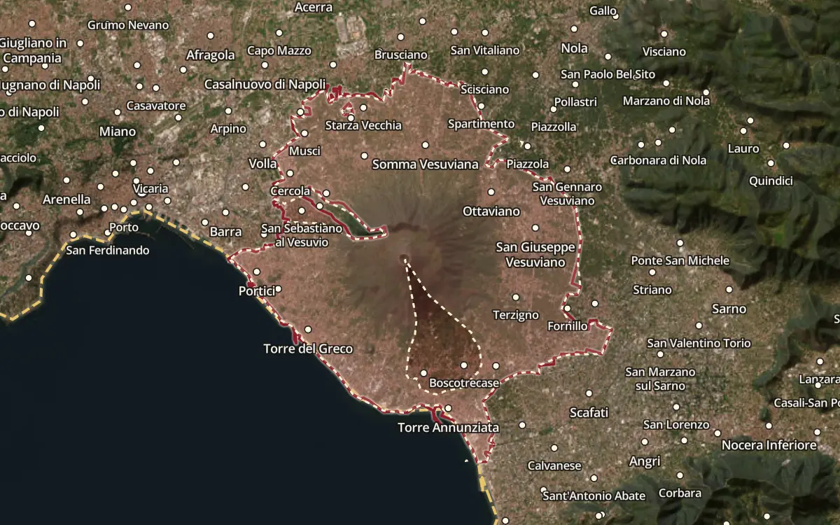 Map of the Vesuvio DOC production zone on satellite imagery