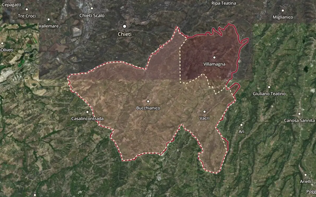 Map of the Villamagna DOC production zone on satellite imagery